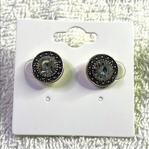 Elegant Black and Silver Tone Stud Earrings